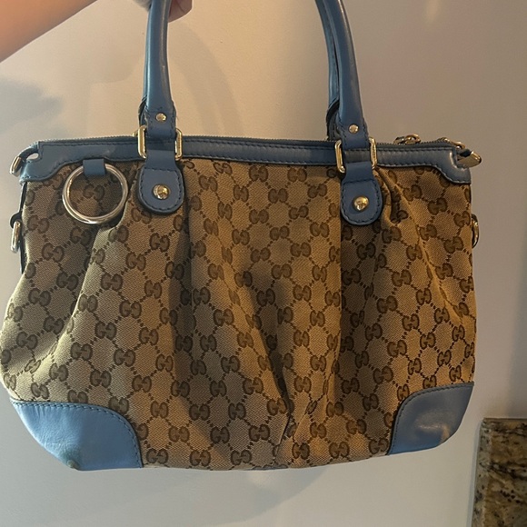 Gucci Tan and Blue Shoulder Bag - Picture 1 of 13